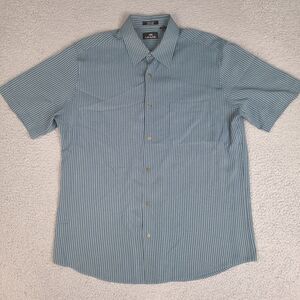 Savane Shirt‎ Mens Large Blue Striped Luster Wash Modal Rayon Easy Care